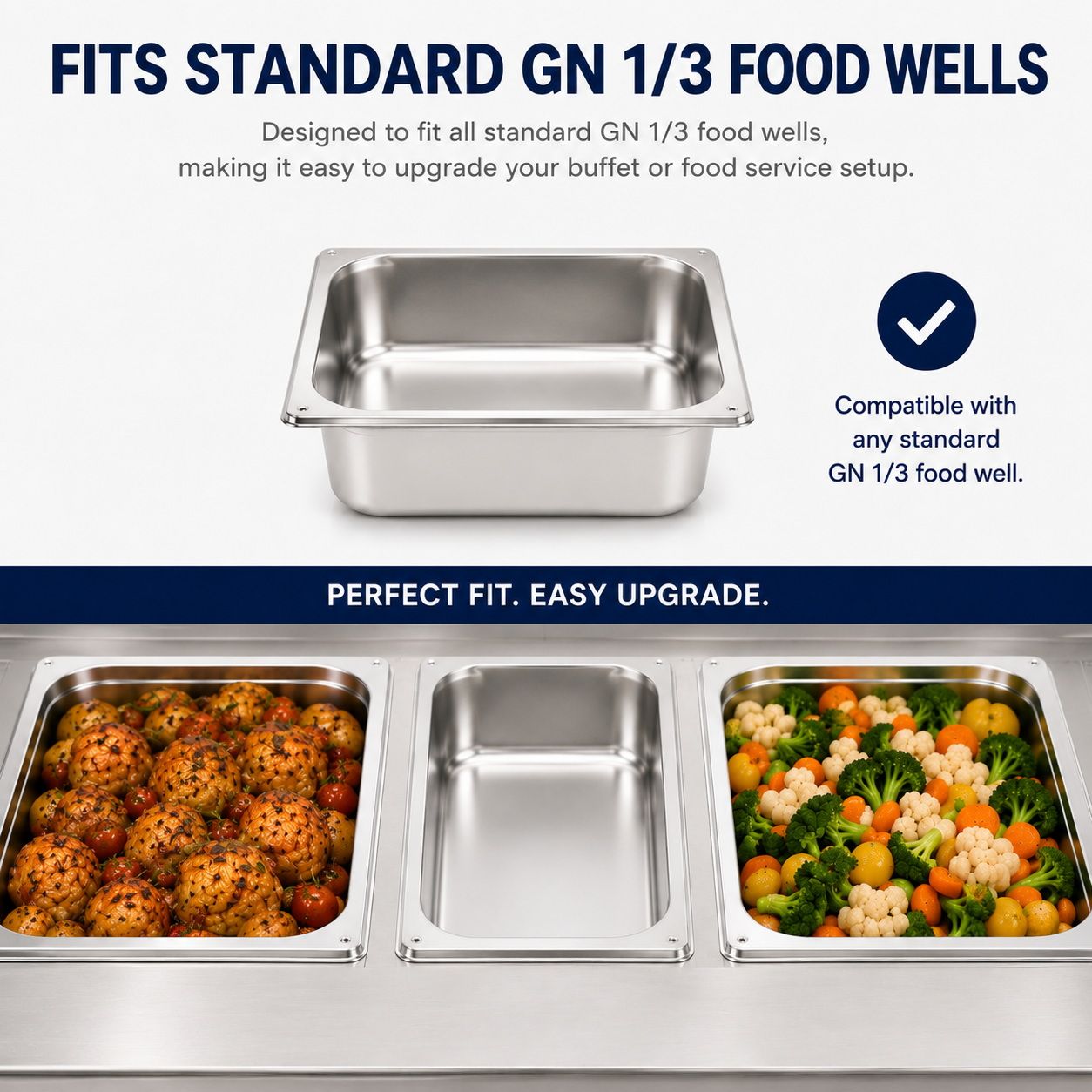 Commercial Stainless Steel GN 1/3 150mm Deep Gastronorm Bain Marie Buffet Steam Table Food Pan with Lid