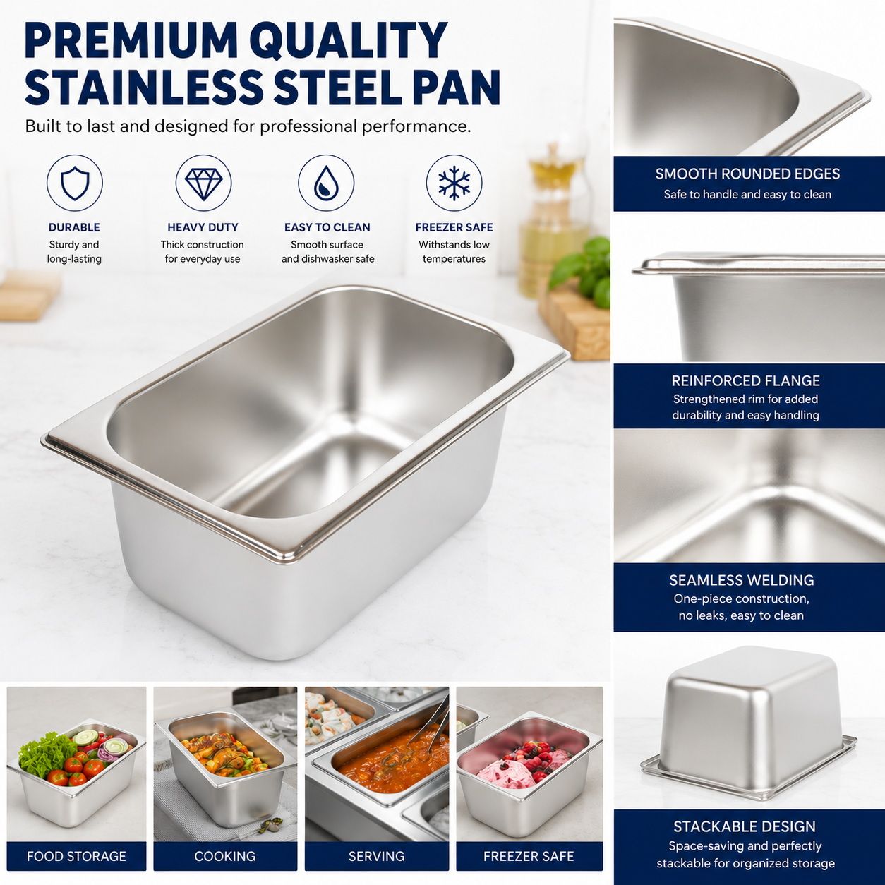 Commercial Stainless Steel GN 1/4 100mm Deep Gastronorm Bain Marie Buffet Steam Table Food Pan