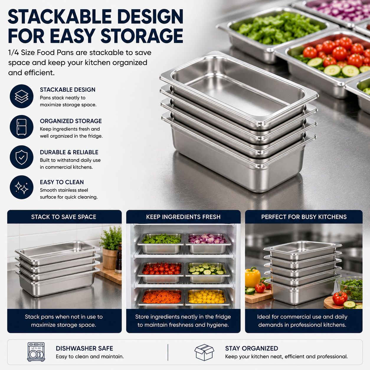 Commercial Stainless Steel GN 1/4 100mm Deep Gastronorm Bain Marie Buffet Steam Table Food Pan