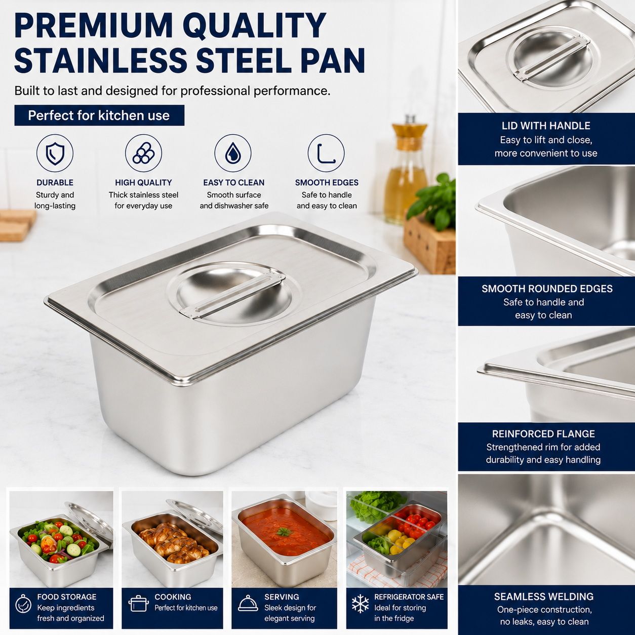 Commercial Stainless Steel GN 1/4 100mm Deep Gastronorm Bain Marie Buffet Steam Table Food Pan with Lid