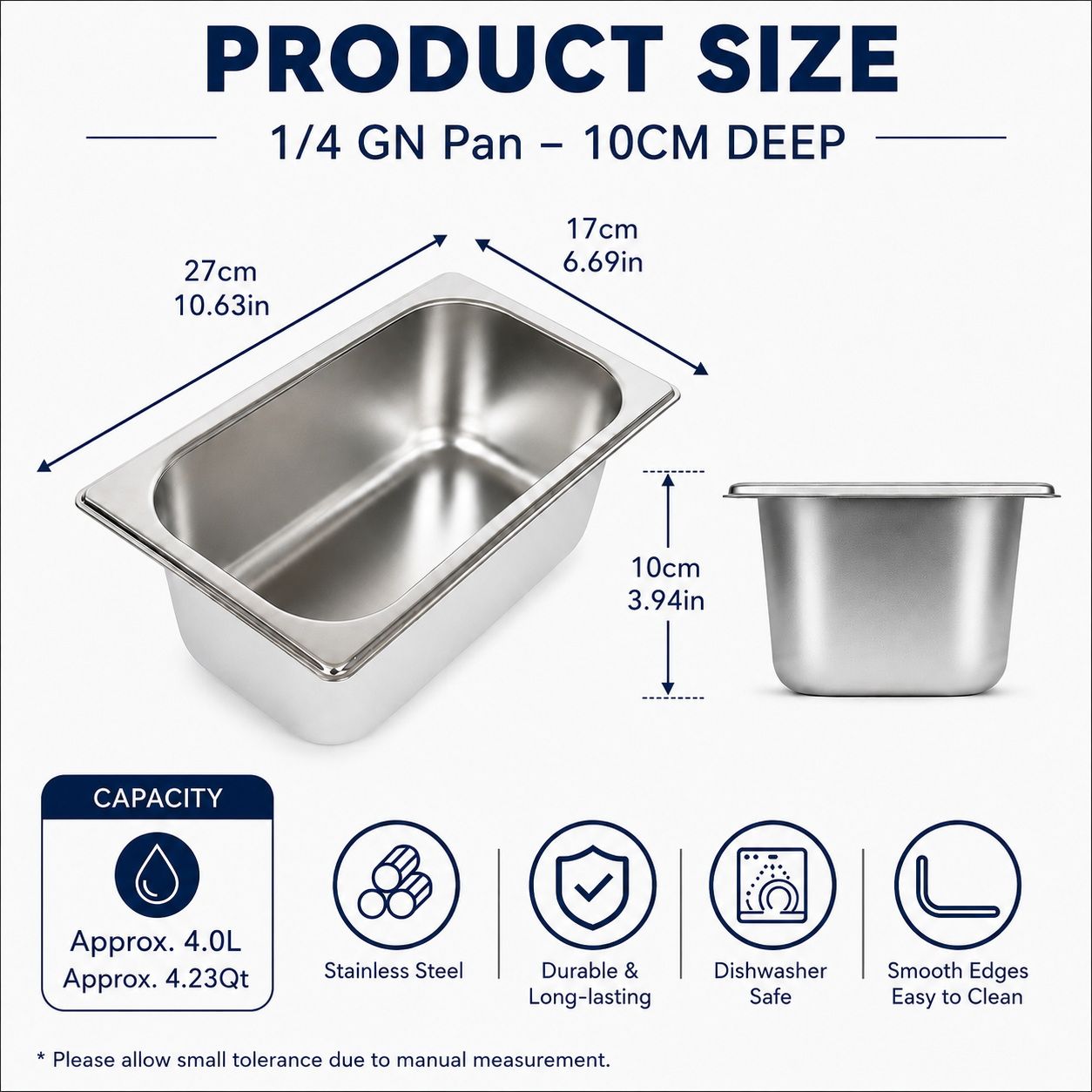 Commercial Stainless Steel GN 1/4 100mm Deep Gastronorm Bain Marie Buffet Steam Table Food Pan with Lid