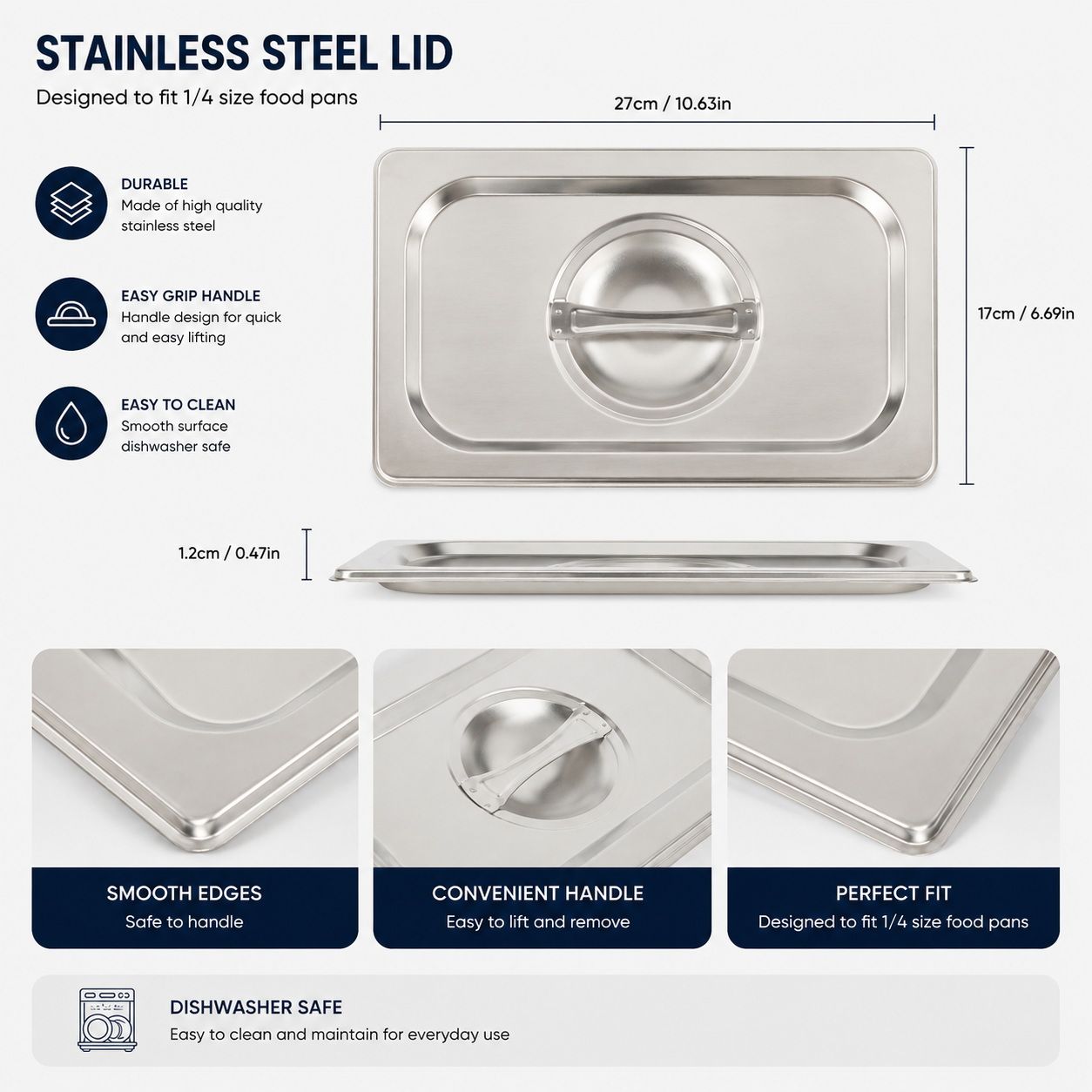 Commercial Stainless Steel GN 1/4 150mm Deep Gastronorm Bain Marie Buffet Steam Table Food Pan with Lid