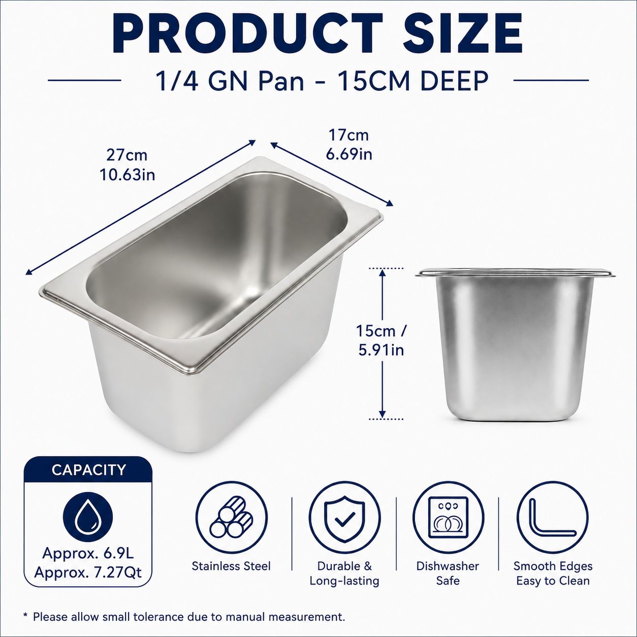 Commercial Stainless Steel GN 1/4 150mm Deep Gastronorm Bain Marie Buffet Steam Table Food Pan with Lid