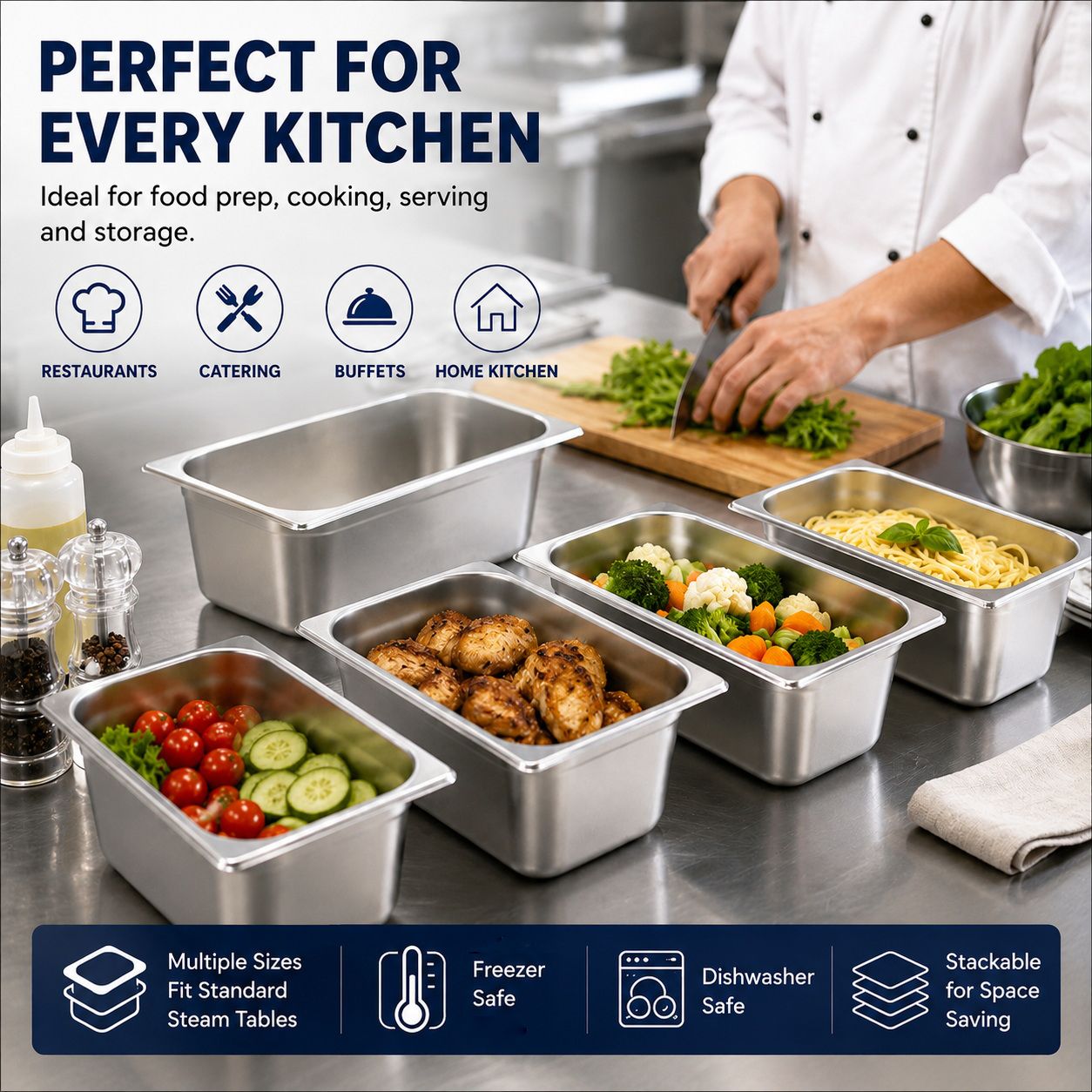 Commercial Stainless Steel GN 1/4 150mm Deep Gastronorm Bain Marie Buffet Steam Table Food Pan with Lid