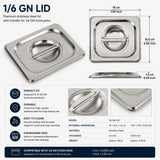 Commercial Stainless Steel GN 1/6 100mm Deep Gastronorm Bain Marie Buffet Steam Table Food Pan with Lid