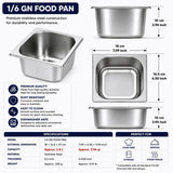 Commercial Stainless Steel GN 1/6 100mm Deep Gastronorm Bain Marie Buffet Steam Table Food Pan with Lid