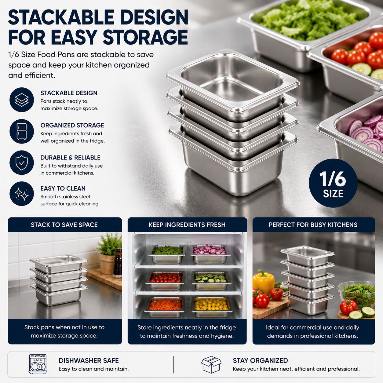 Commercial Stainless Steel GN 1/6 100mm Deep Gastronorm Bain Marie Buffet Steam Table Food Pan with Lid
