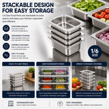Commercial Stainless Steel GN 1/6 150mm Deep Gastronorm Bain Marie Buffet Steam Table Food Pan