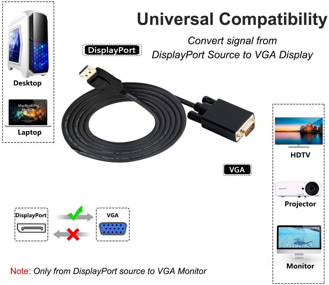 Computer Monitors & Accessories: 1.8M Display Port DP Male To VGA/M Cable Converter Connector Adaptor