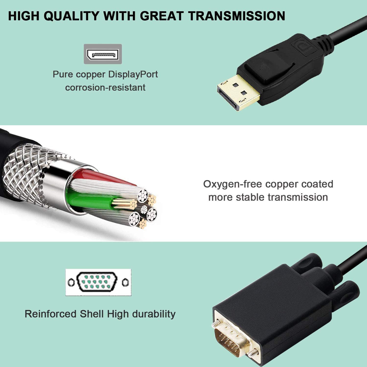 Computer Monitors & Accessories: 1.8M Display Port DP Male To VGA/M Cable Converter Connector Adaptor