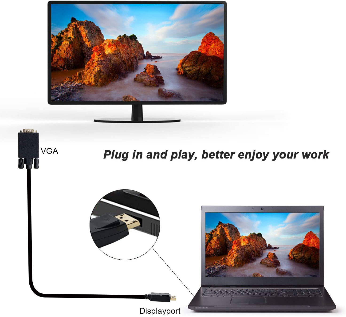 Computer Monitors & Accessories: 1.8M Display Port DP Male To VGA/M Cable Converter Connector Adaptor