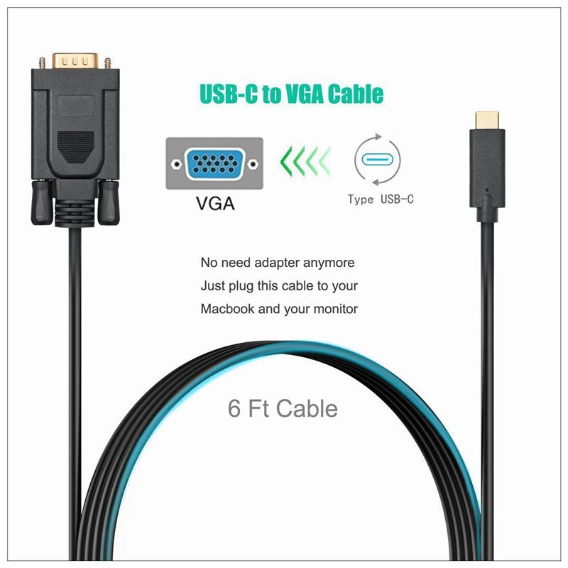 Computer Cables & Adapters: 1.8M Type C USB-C Thunderbolt 3 to VGA Cable Male to Male Converter for MacBook