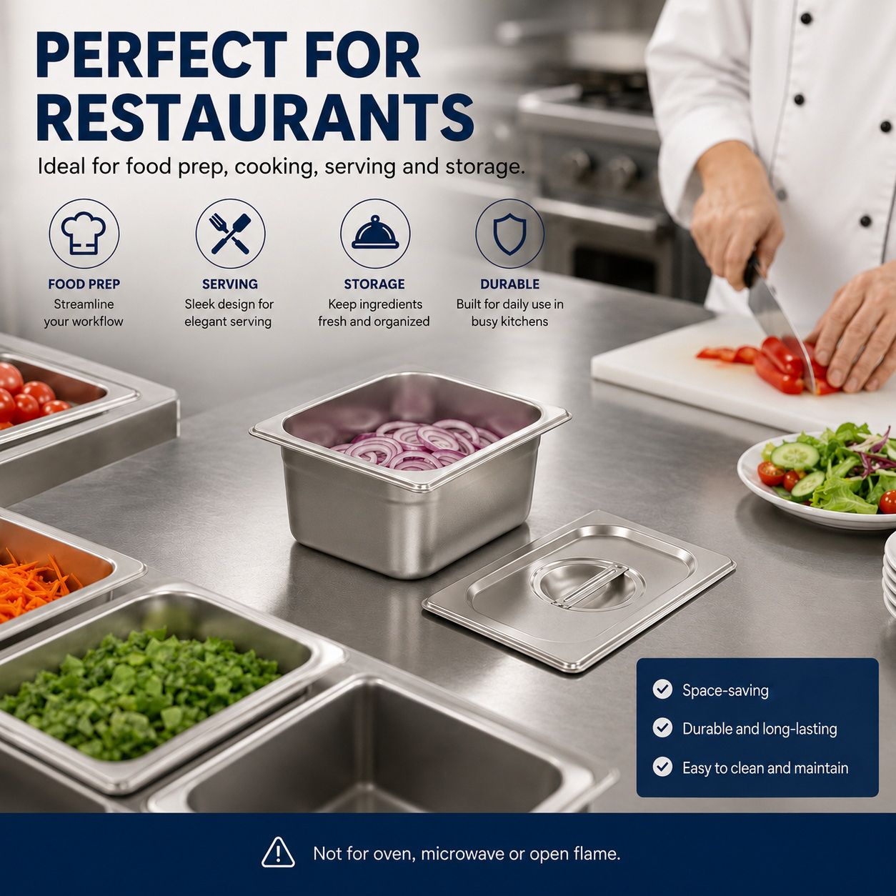 Commercial Stainless Steel GN 2/3 100mm Deep Gastronorm Bain Marie Buffet Steam Table Food Pan