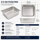 Commercial Stainless Steel GN 2/3 100mm Deep Gastronorm Bain Marie Buffet Steam Table Food Pan with Lid
