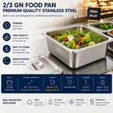 Commercial Stainless Steel GN 2/3 150mm Deep Gastronorm Bain Marie Buffet Steam Table Food Pan