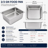 Commercial Stainless Steel GN 2/3 150mm Deep Gastronorm Bain Marie Buffet Steam Table Food Pan