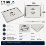 Commercial Stainless Steel GN 2/3 150mm Deep Gastronorm Bain Marie Buffet Steam Table Food Pan with Lid