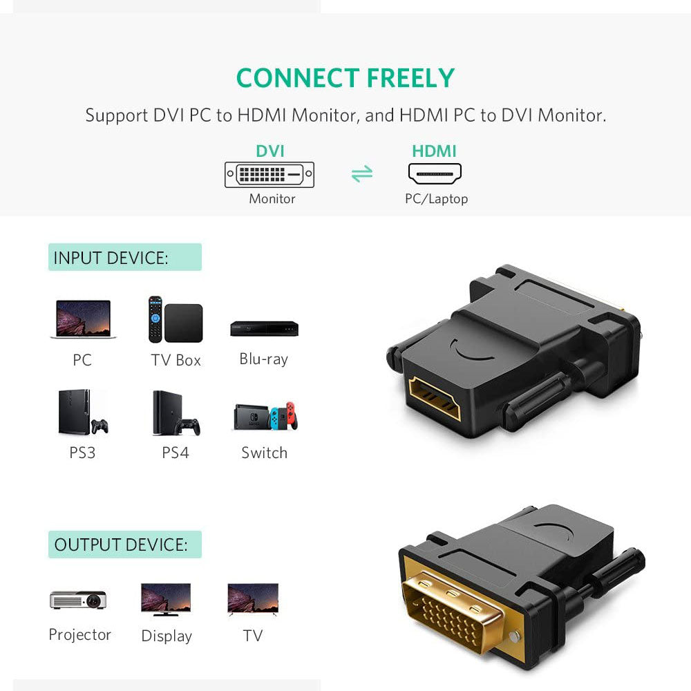 Computer Monitors & Accessories: DVI-D 24+1 Male to HDMI Female Adapter Converter Gold Plated Support 1080P