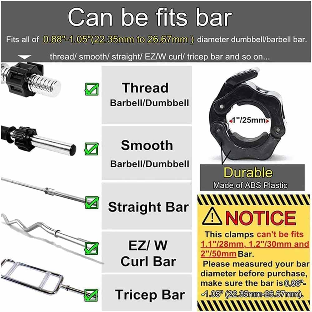 Automotive Repair & Speciality Tools: 2Pcs 1in / 25mm Dumbbell Clamps Barbell Clamps Collars Clips Bar Plates Collar Clips Black