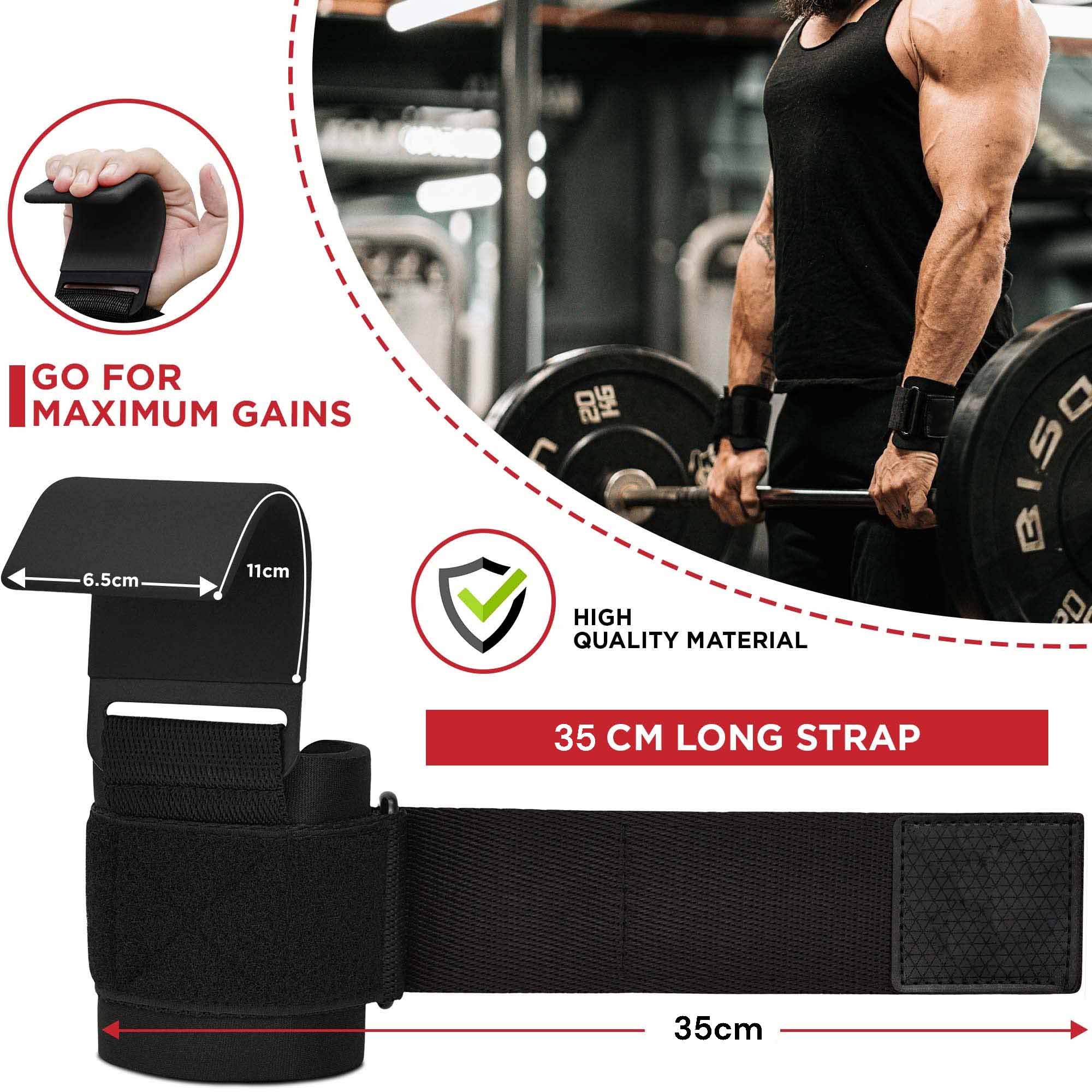 Gym Equipment & Accessories: Pair Weight Lifting Hooks Straps Grip Wrist Wrap Support Powerlifting Deadlift Pull Up