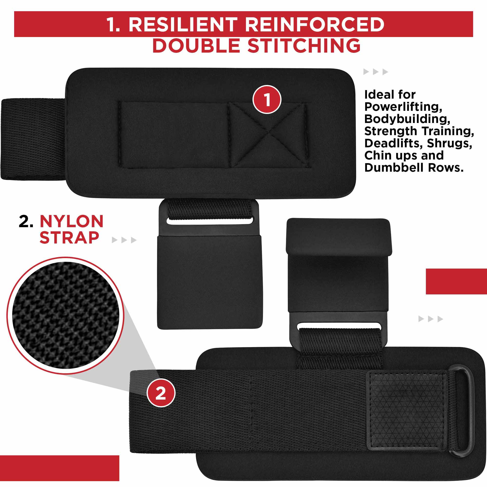 Gym Equipment & Accessories: Pair Weight Lifting Hooks Straps Grip Wrist Wrap Support Powerlifting Deadlift Pull Up