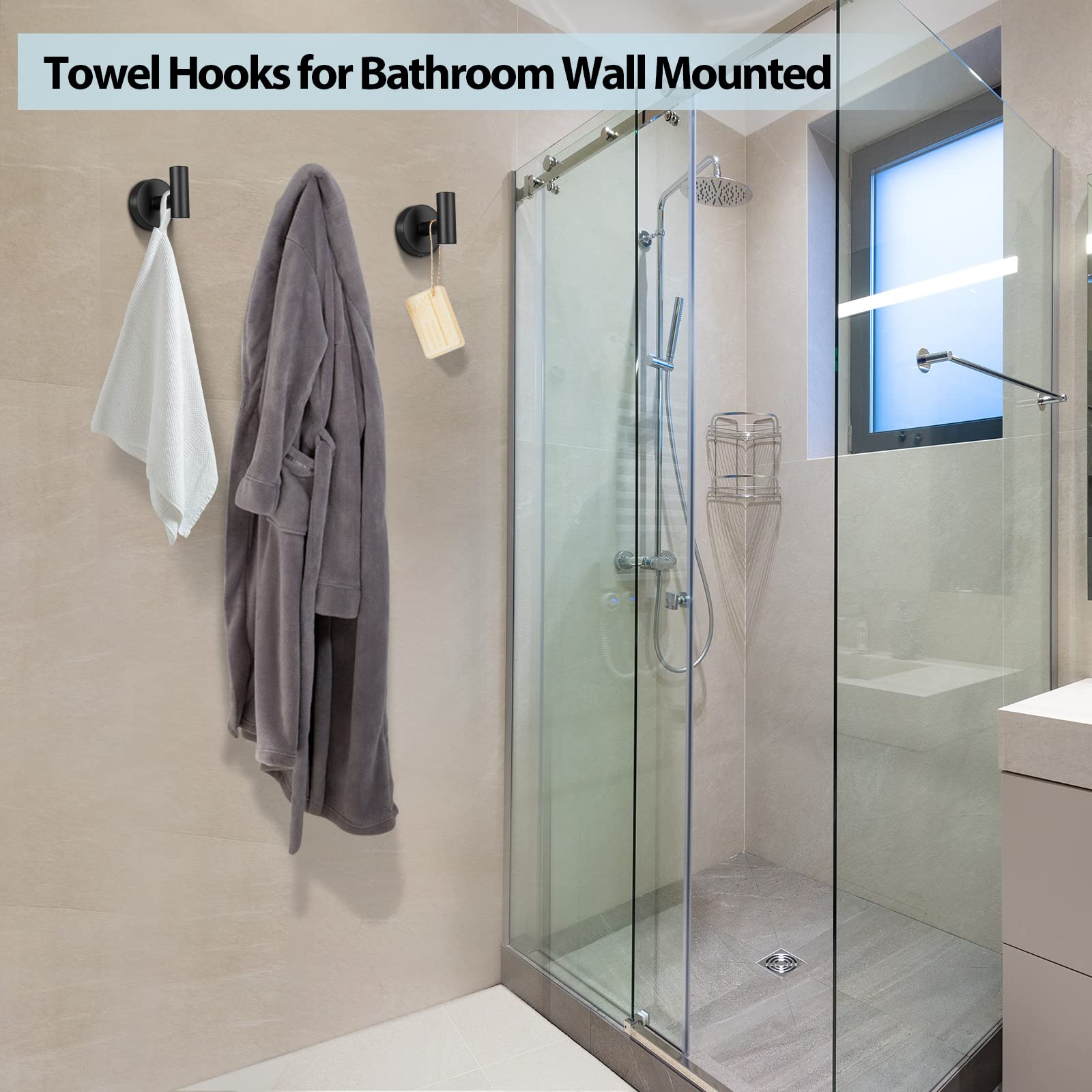 Coat Racks: 2 Pcs Wall Mount Bathroom Towel Hooks Holder Cloth Hanger Hook Kitchen Door Hanger Black