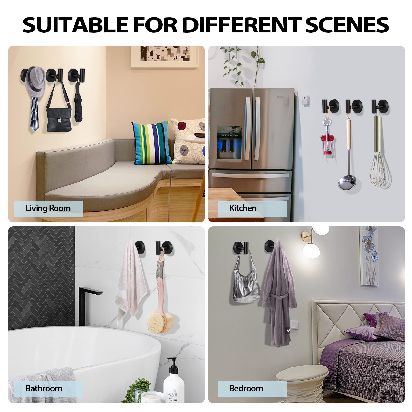 Coat Racks: 2 Pcs Wall Mount Bathroom Towel Hooks Holder Cloth Hanger Hook Kitchen Door Hanger Black