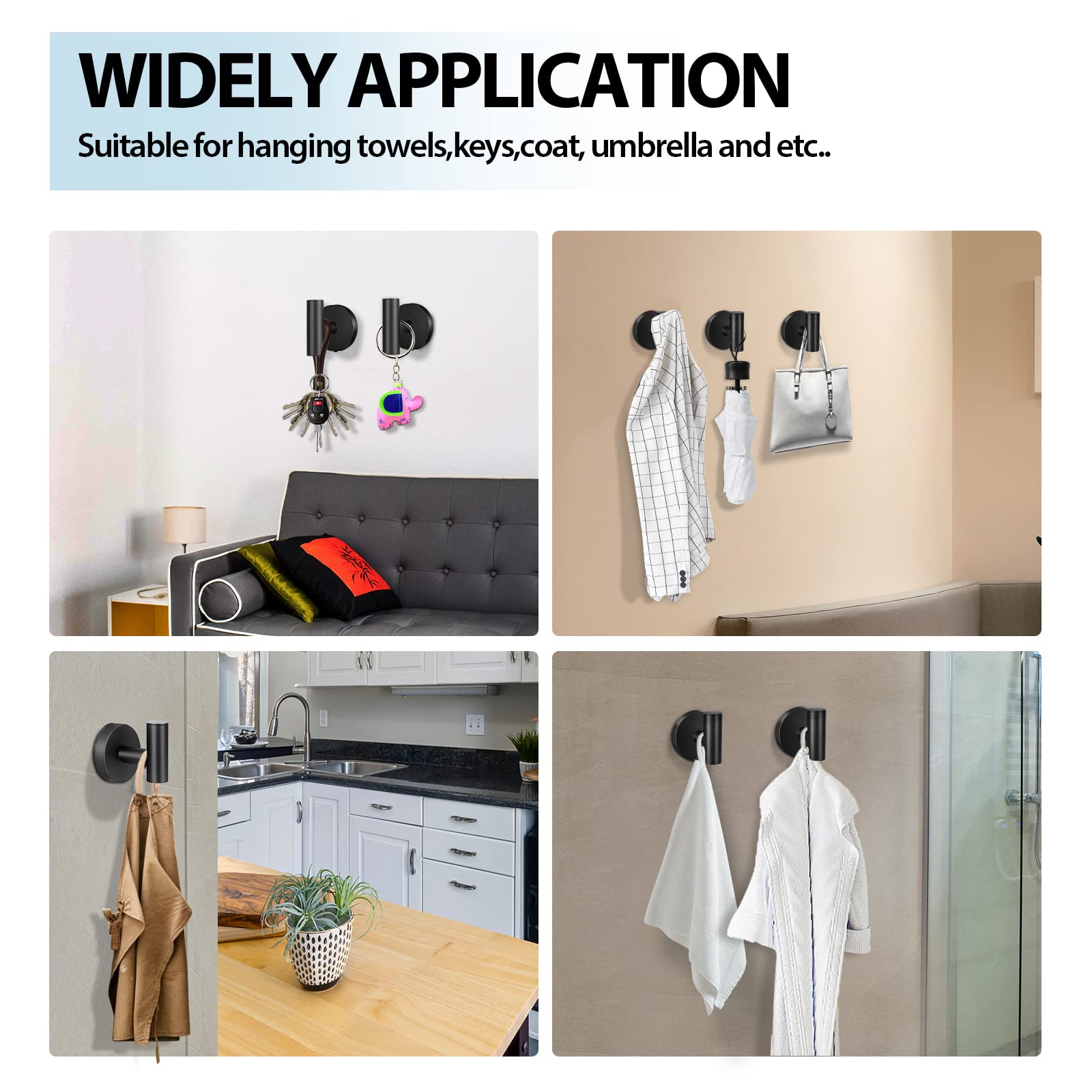Coat Racks: 2 Pcs Wall Mount Bathroom Towel Hooks Holder Cloth Hanger Hook Kitchen Door Hanger Black