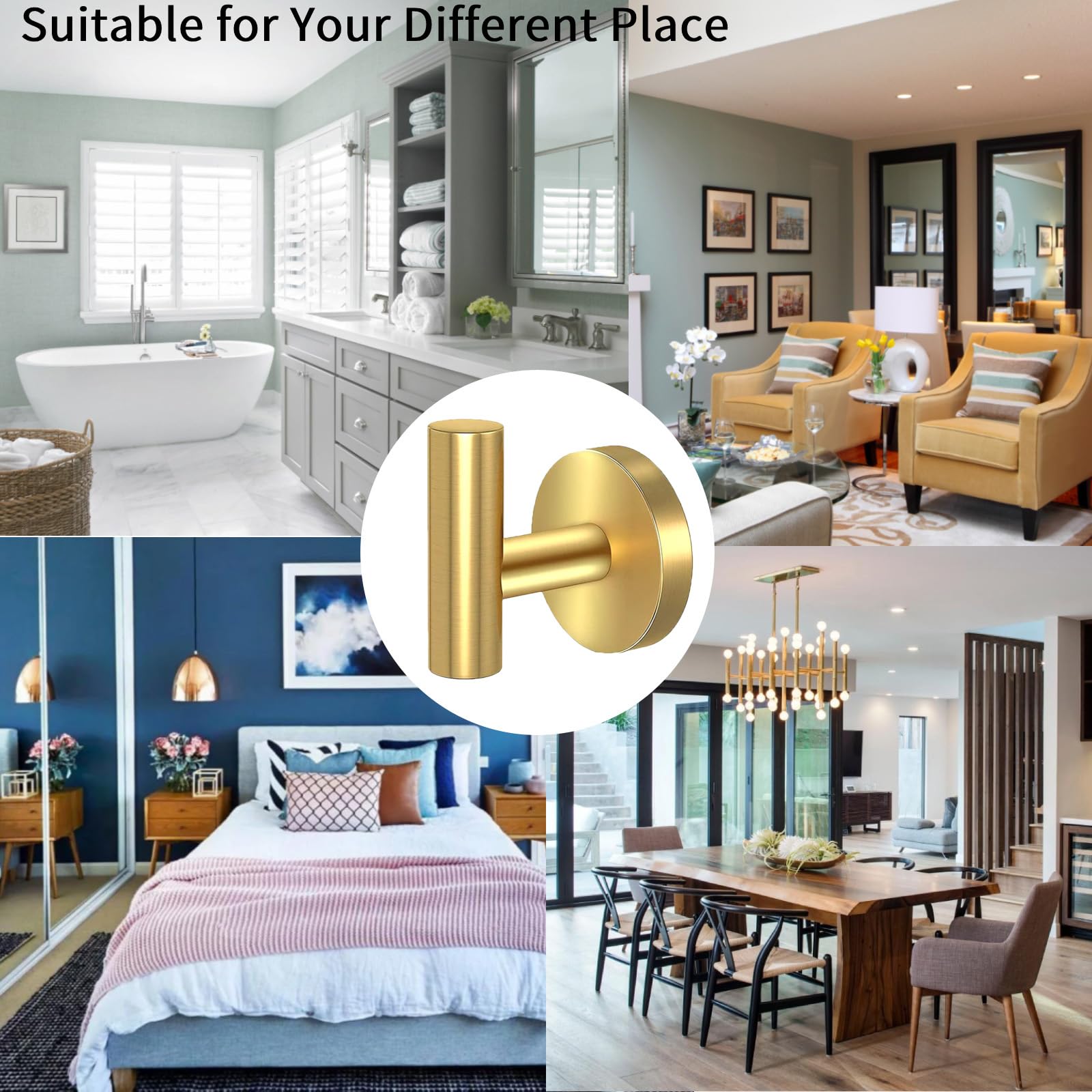 Coat Racks: 2 Pcs Wall Mount Bathroom Towel Hooks Holder Cloth Hanger Hook Kitchen Door Hanger Gold