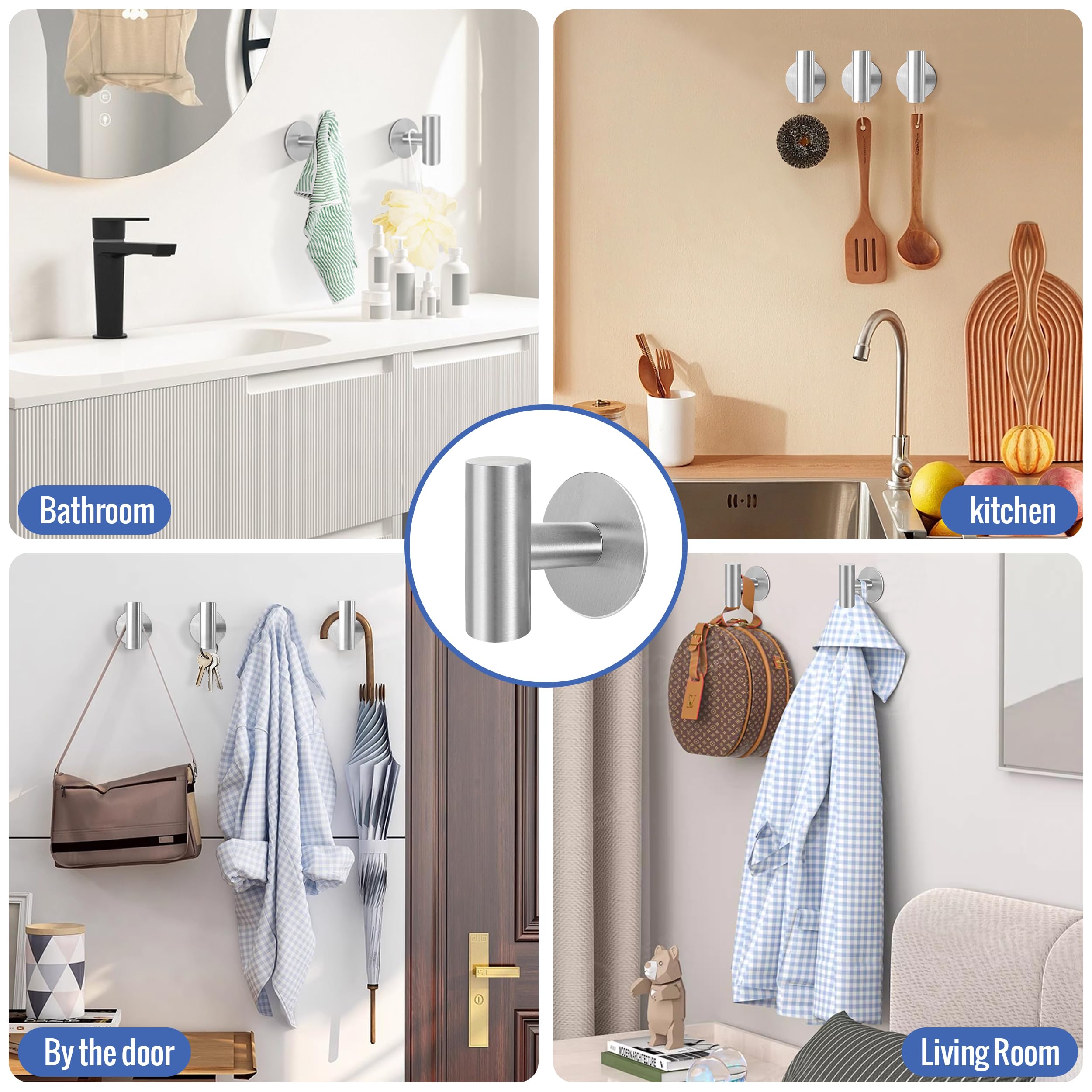 Audio Accessories: 2 Pcs Wall Mount Self Adhesive Bathroom Towel Hooks Holder Cloth Hanger Hook Door Hanger Brushed Nickel