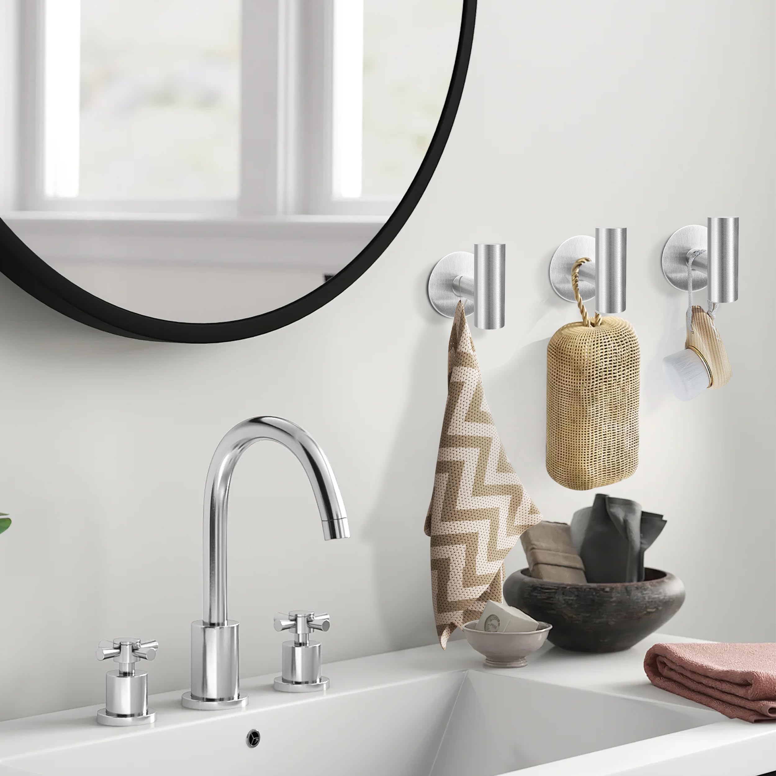 Audio Accessories: 2 Pcs Wall Mount Self Adhesive Bathroom Towel Hooks Holder Cloth Hanger Hook Door Hanger Brushed Nickel