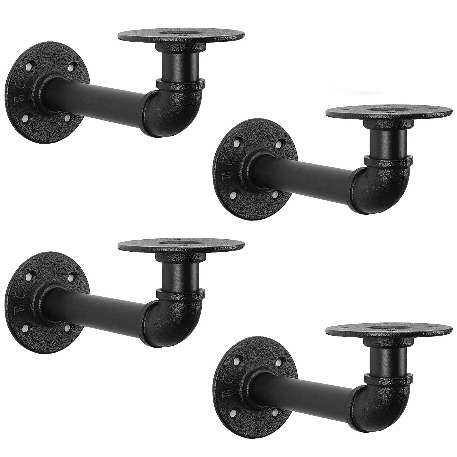 Kitchen & Bathroom DIY: 4PCS Pipe Floating Shelf Bracket Industrial Pipe Shelf Bracket Mounting Bracket Storage Racks Decor