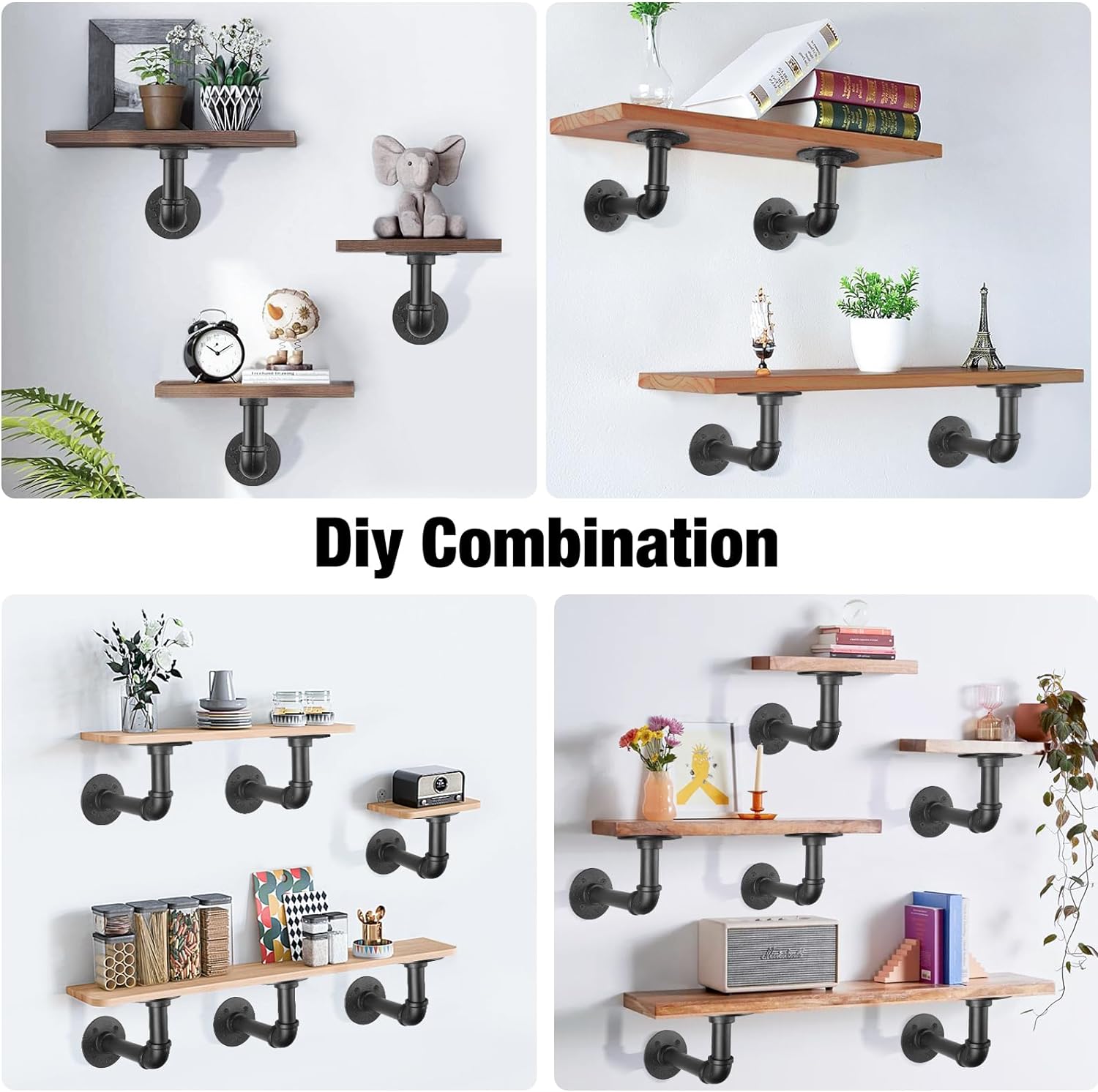 Kitchen & Bathroom DIY: 4PCS Pipe Floating Shelf Bracket Industrial Pipe Shelf Bracket Mounting Bracket Storage Racks Decor
