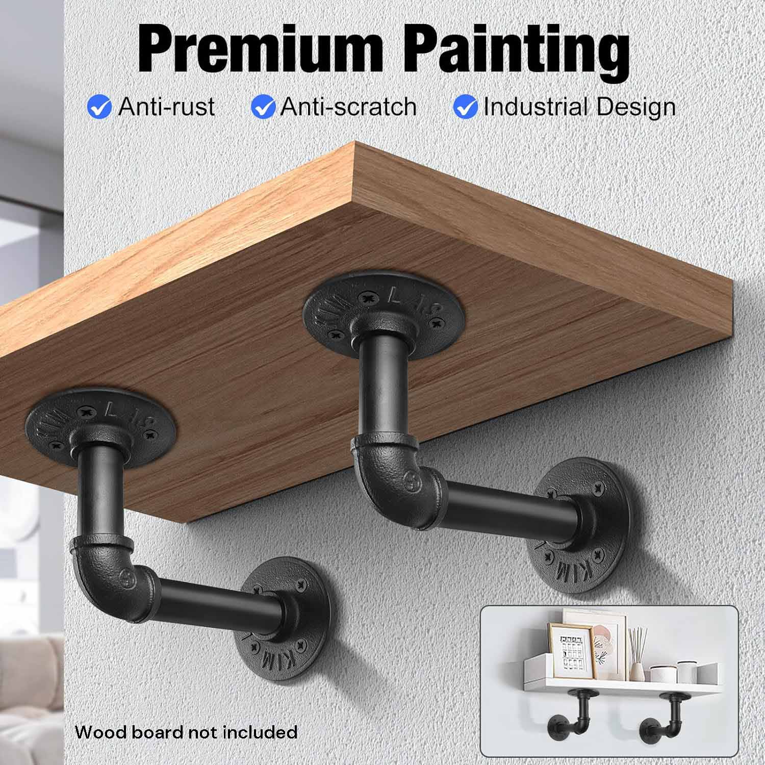 Kitchen & Bathroom DIY: 4PCS Pipe Floating Shelf Bracket Industrial Pipe Shelf Bracket Mounting Bracket Storage Racks Decor