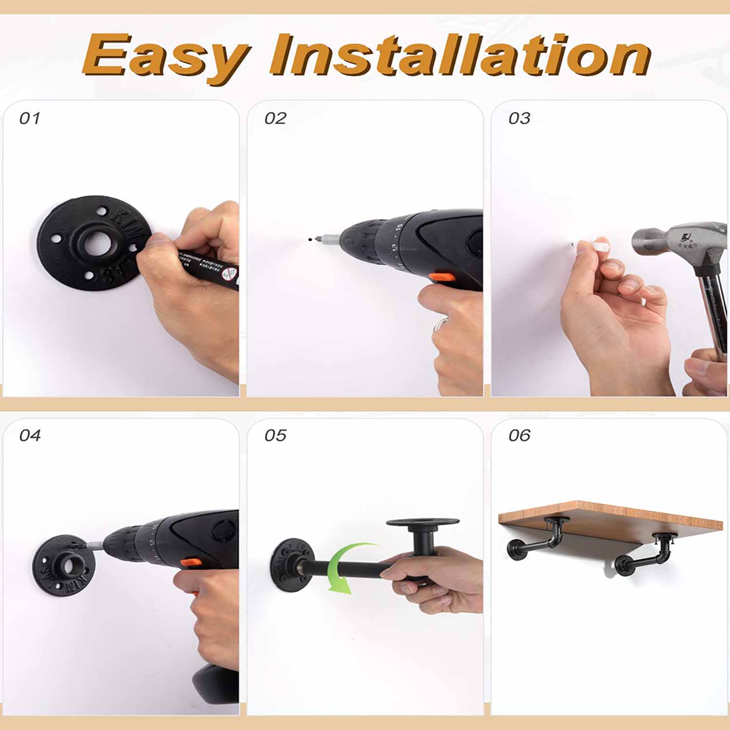 Kitchen & Bathroom DIY: 4PCS Pipe Floating Shelf Bracket Industrial Pipe Shelf Bracket Mounting Bracket Storage Racks Decor