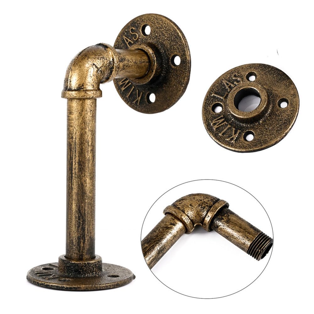 Kitchen & Bathroom DIY: 4PCS Pipe Floating Shelf Bracket Industrial Pipe Shelf Bracket Mounting Bracket Storage Racks Decor Bronze