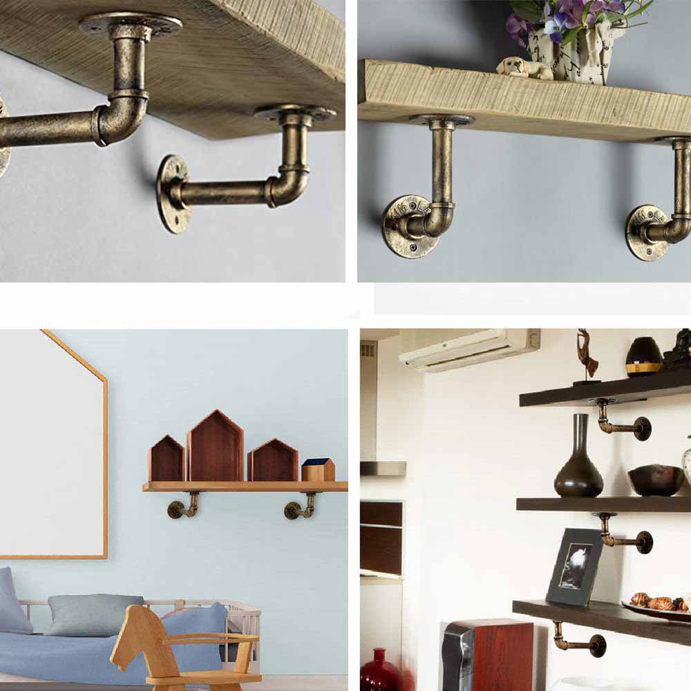 Kitchen & Bathroom DIY: 4PCS Pipe Floating Shelf Bracket Industrial Pipe Shelf Bracket Mounting Bracket Storage Racks Decor Bronze