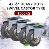 Gymnastics: 4x 6" 150mm Heavy Duty Industrial Swivel Caster Wheels (2x swivel + 2x fixed ) Castor 1000KG Trolley
