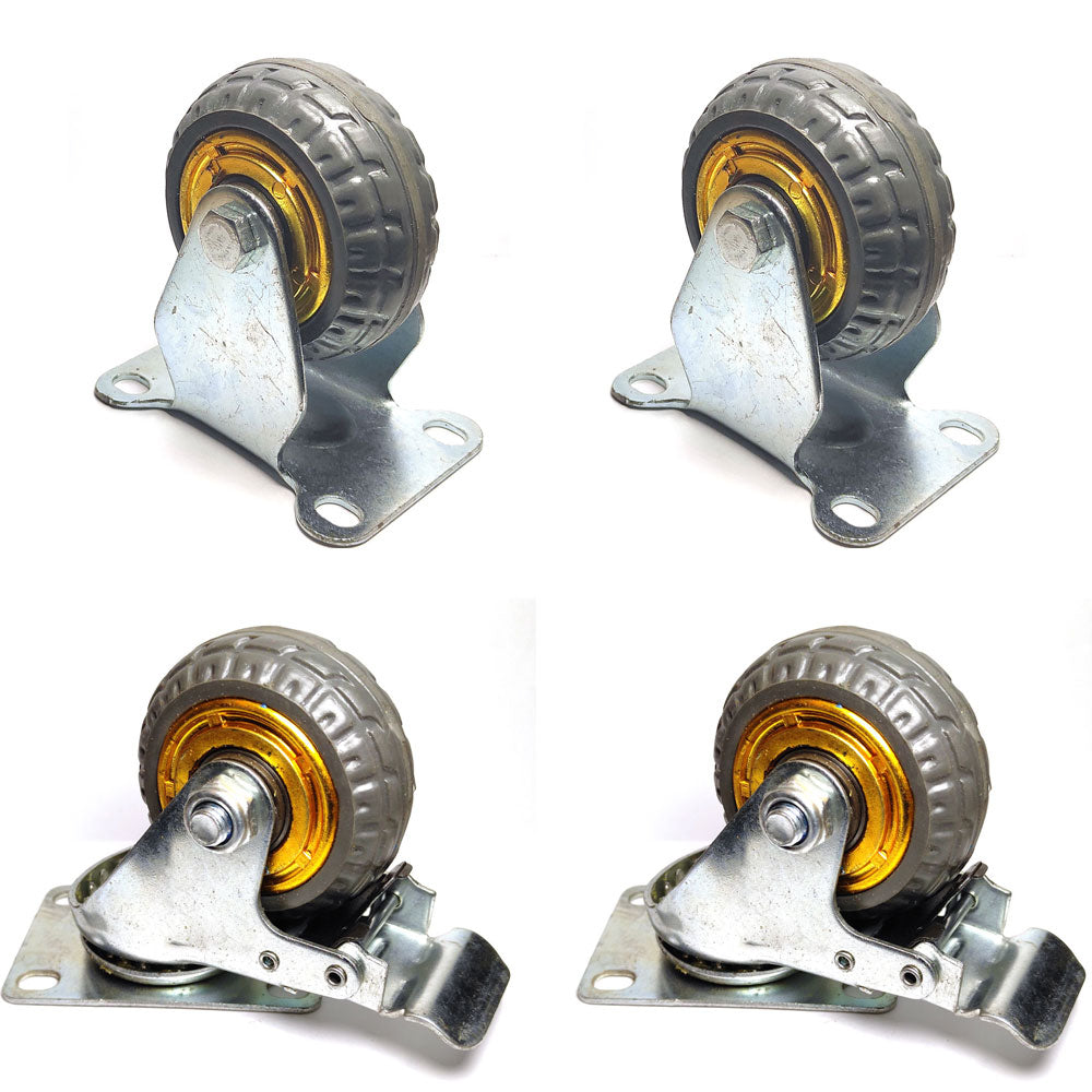 Utility Trolleys: 4x 3" Heavy Duty Industrial 2x Swivel Brake + 2x fixed Caster Wheel Wheels Castor 500KG Trolley