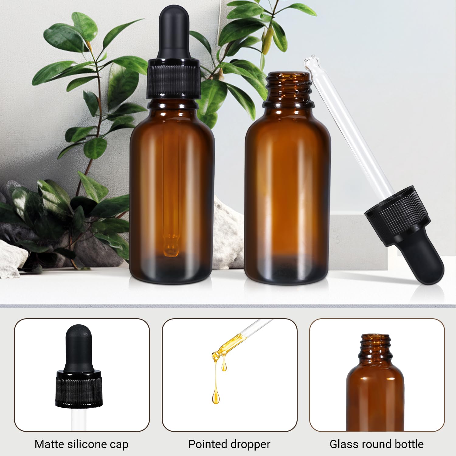 Massage Oils: 100ml (5 Pack) Amber Glass Dropper Bottle Liquid Essential Oils Bottle Bottles Leakproof Glass Tincture Bottles