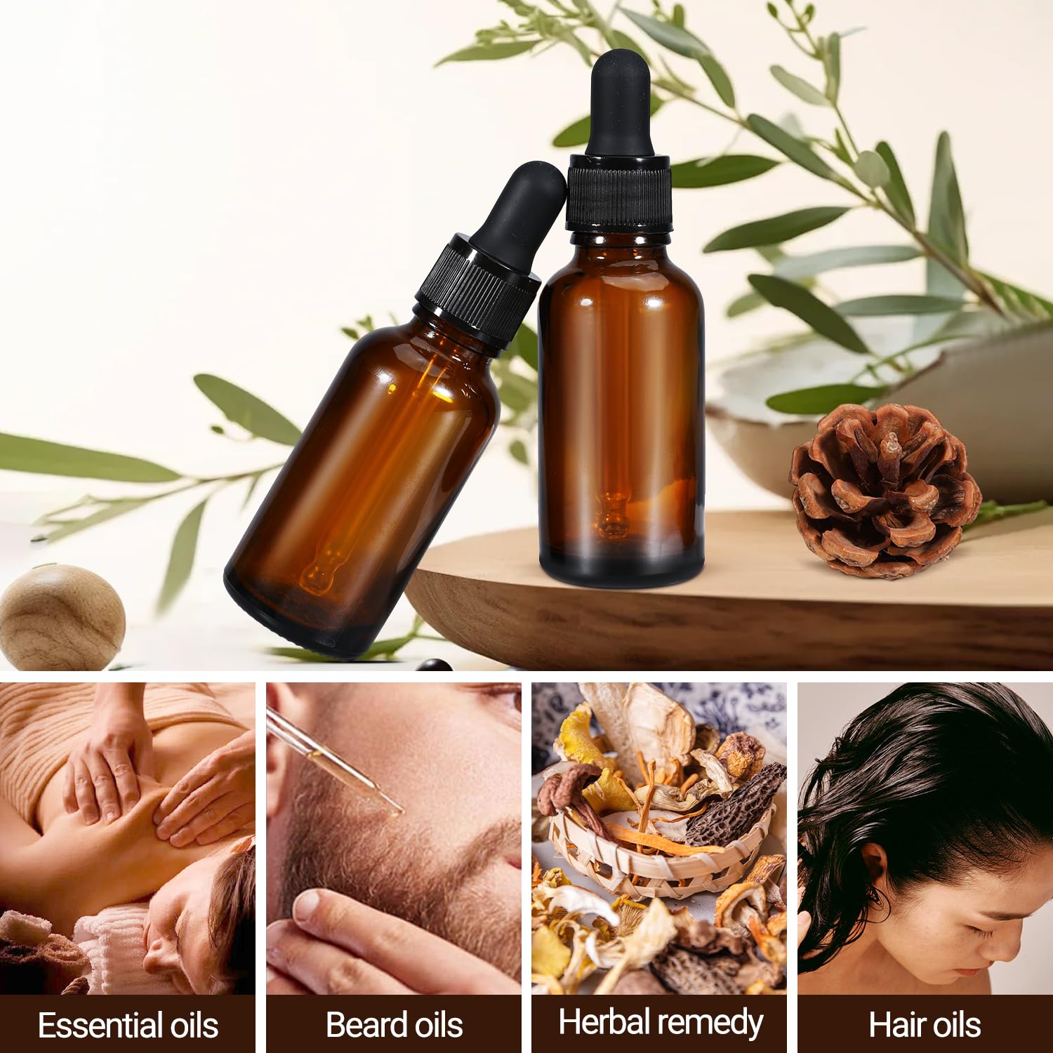 Massage Oils: 30ml (5 Pack) Amber Glass Dropper Bottle Liquid Essential Oils Bottle Bottles Leakproof Glass Tincture Bottles
