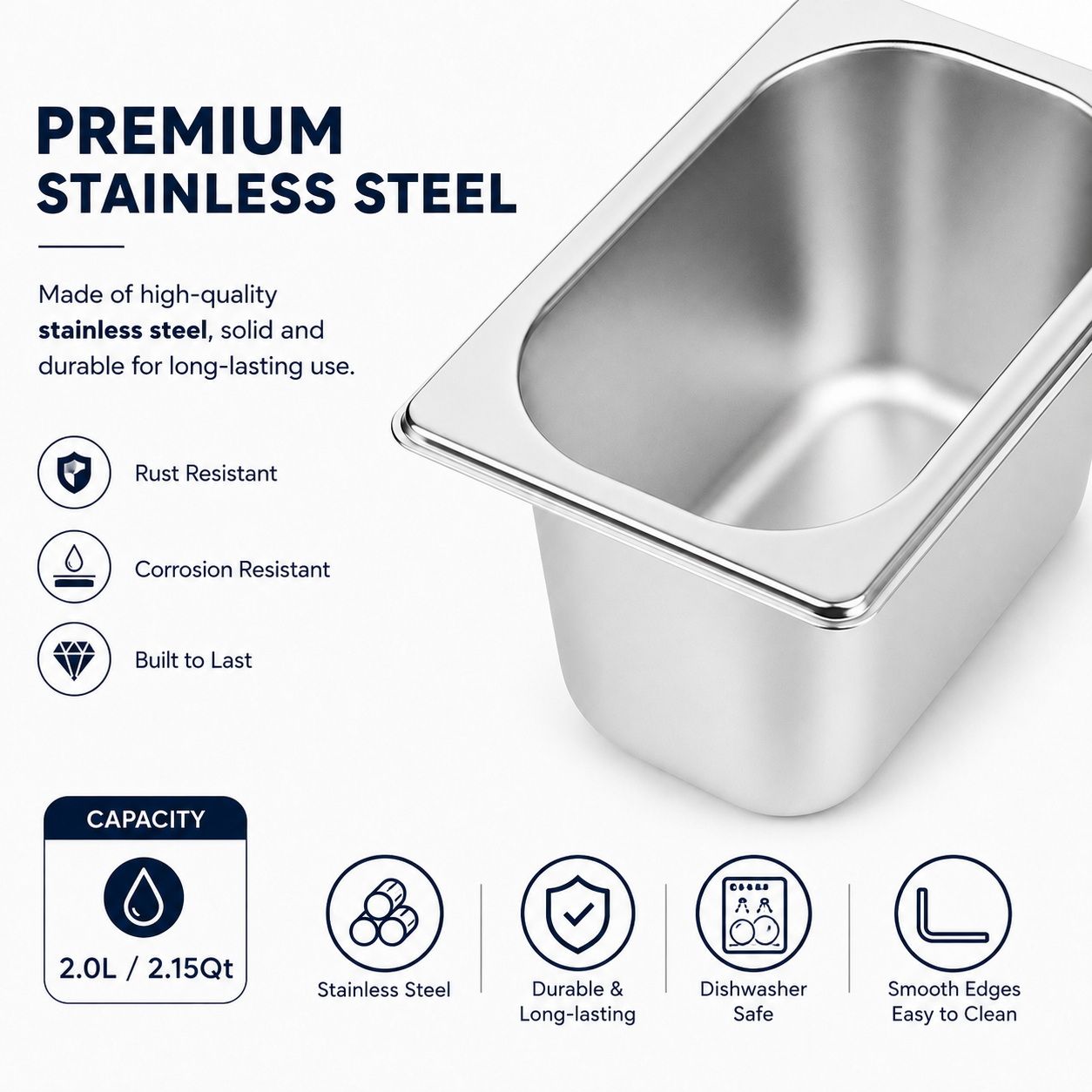Commercial Stainless Steel GN 1/9 100mm Deep Gastronorm Bain Marie Buffet Steam Table Food Pan with Lid