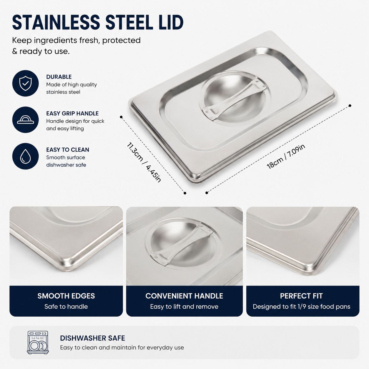 Commercial Stainless Steel GN 1/9 100mm Deep Gastronorm Bain Marie Buffet Steam Table Food Pan with Lid