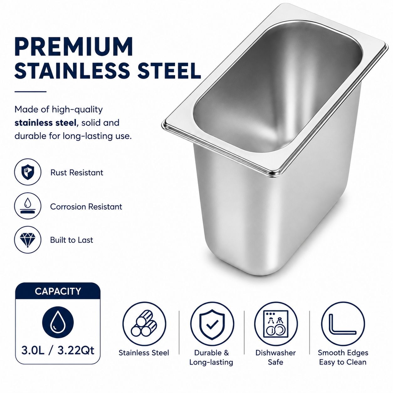 Commercial Stainless Steel GN 1/9 150mm Deep Gastronorm Bain Marie Buffet Steam Table Food Pan