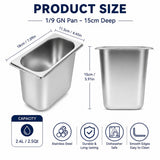 Commercial Stainless Steel GN 1/9 150mm Deep Gastronorm Bain Marie Buffet Steam Table Food Pan with Lid