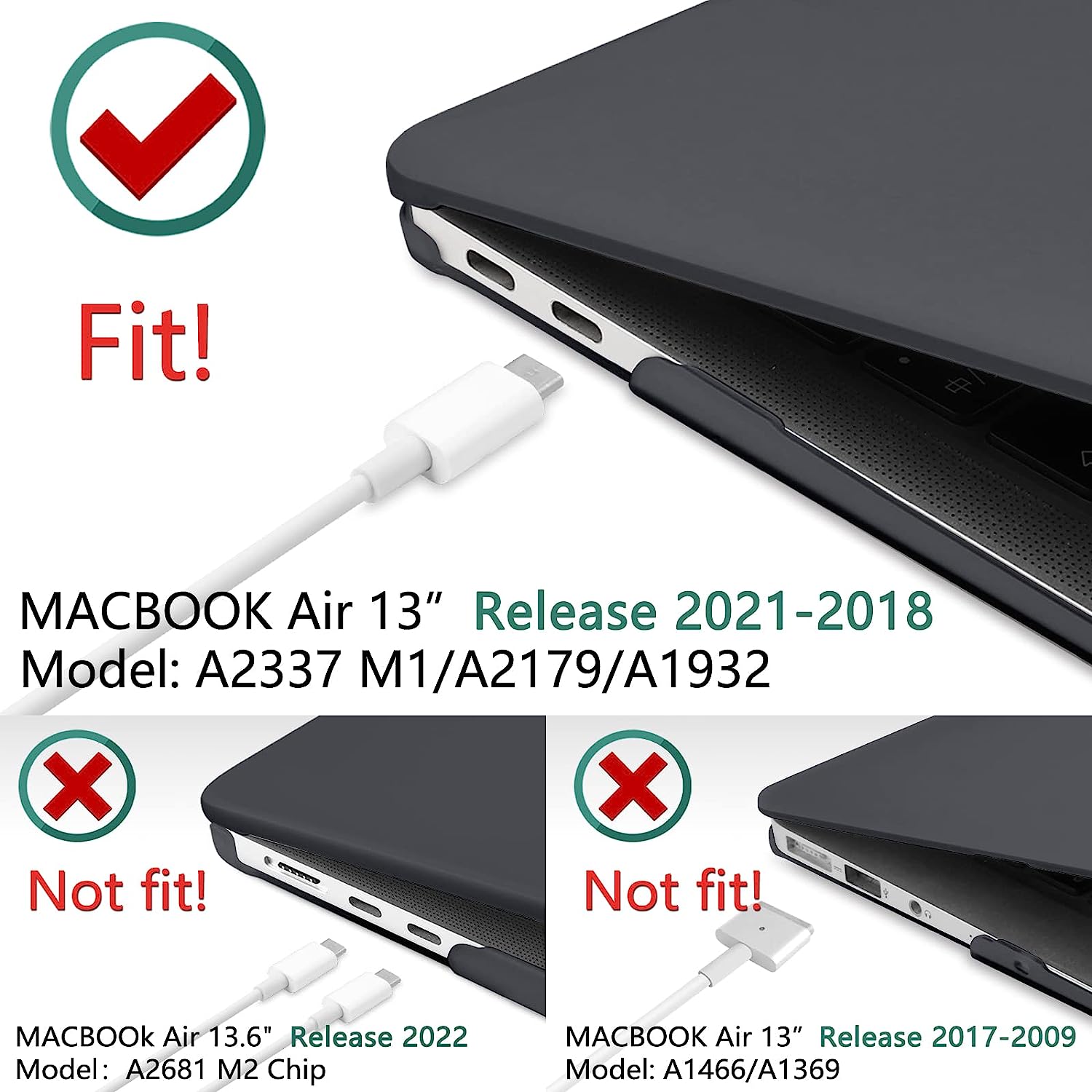 Cases & Skins: MacBook Air 13 Inch Case 2020 2019 2018, A1932, A2179,A2337 Shell Case Keyboard Cover Black