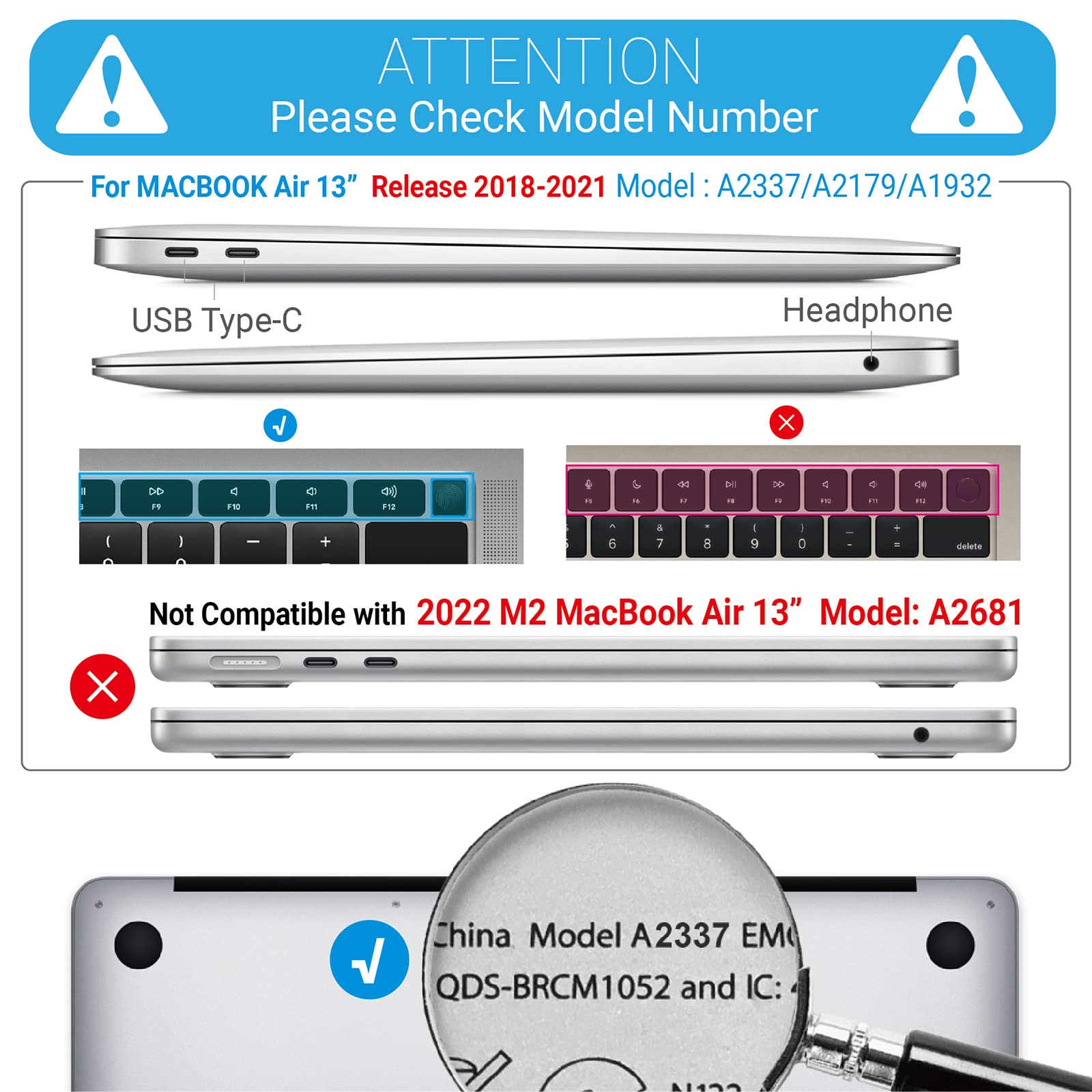 Cases & Skins: Suitable for  MacBook Air 13 Inch Case 2022 2021 2020 2019 2018, A1932, A2179, A2337 Shell Case Keyboard Cover