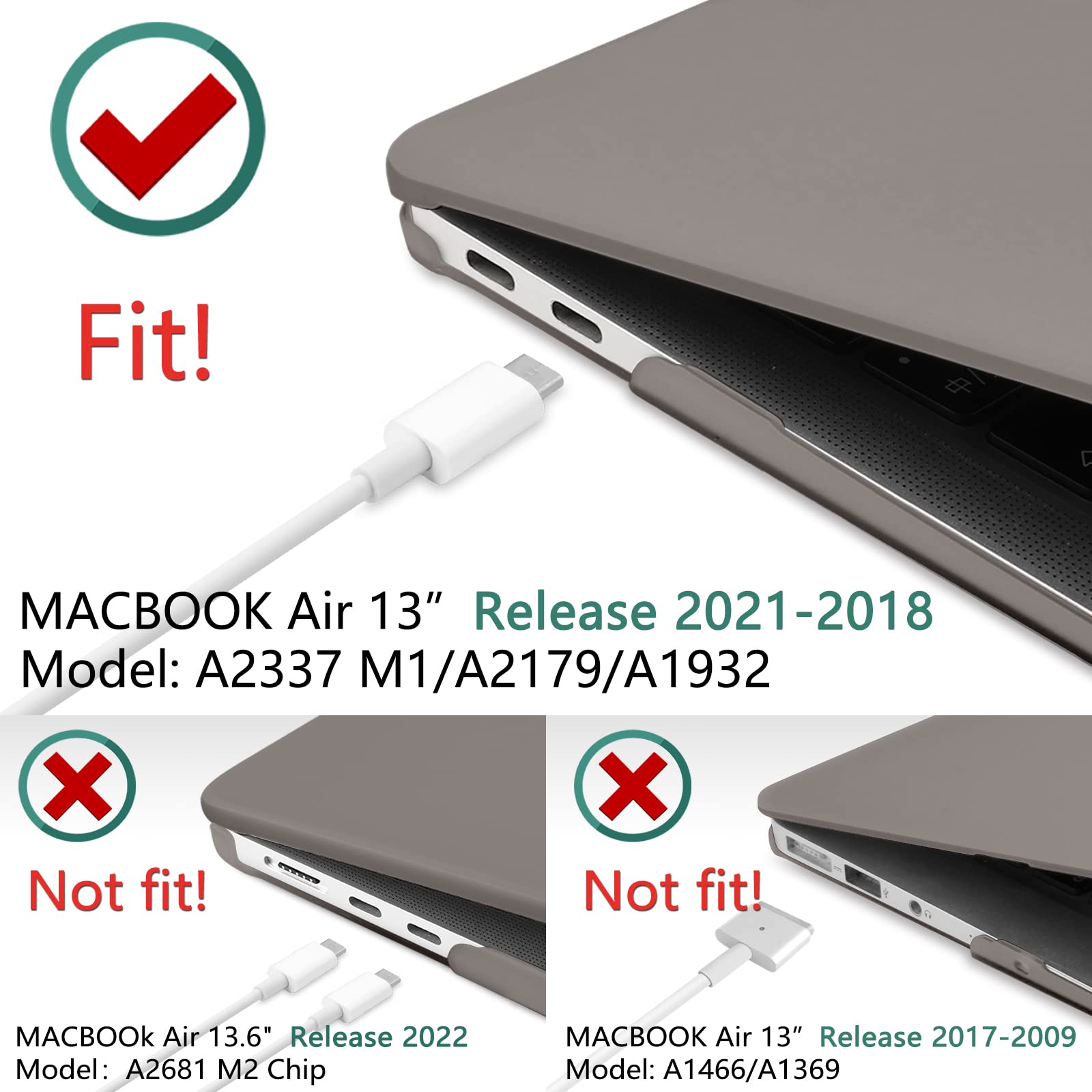 Cases & Skins: Suitable for  MacBook Air 13 Inch Case 2022 2021 2020 2019 2018, A1932, A2179, A2337 Shell Case Keyboard Cover Grey