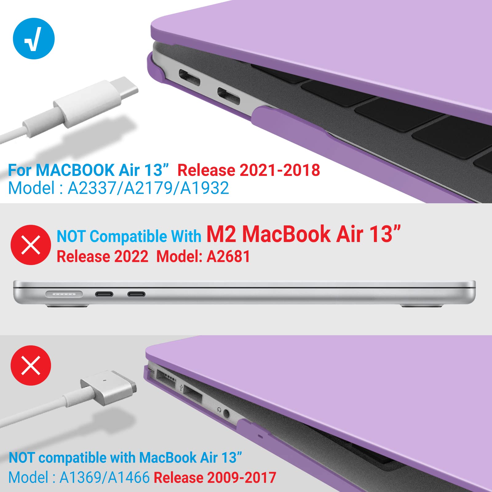 Cases & Skins: MacBook Air 13 Inch Case 2020 2019 2018, A1932, A2179, A2337 Shell Case Keyboard Cover Purple