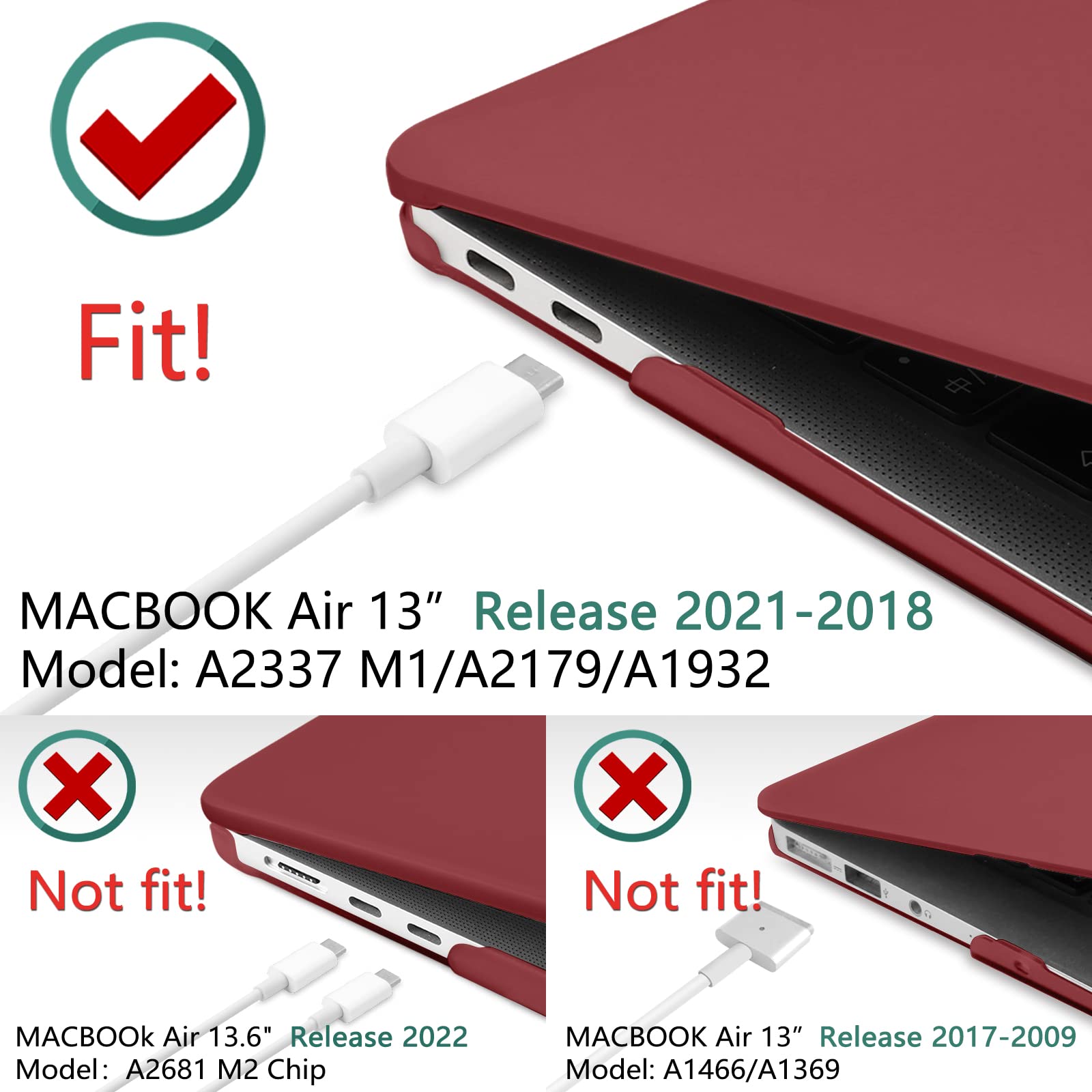 Cases & Skins: MacBook Air 13 Inch Case 2020 2019 2018, A1932, A2179,A2337 Shell Case Keyboard Cover Wine Red